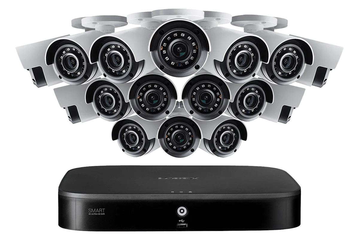 16-Channel Security System with Sixteen 4K (8MP) Cameras featuring Smart Motion Detection and Color Night Vision