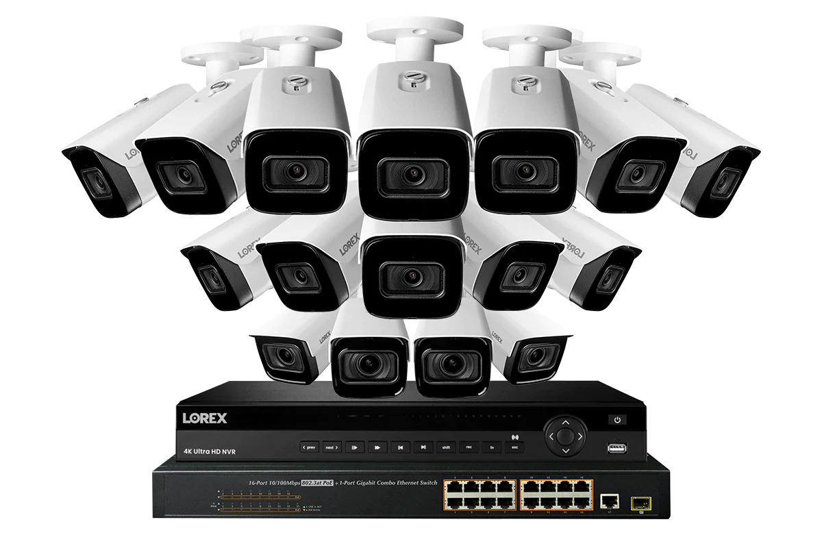32-channel 4K Nocturnal System with Twelve 4K Smart IP Motorized Varifocal, Four Audio 4K Smart IP Security Cameras and Real-Time 30FPS Recording