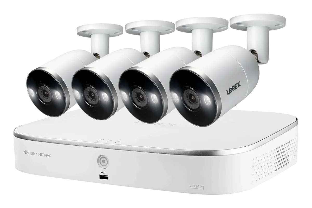 4K Ultra HD 8-Channel Fusion NVR System with 4 Smart Deterrence 4K 8MP IP Cameras, 150FT Night Vision, 3TB Hard Drive