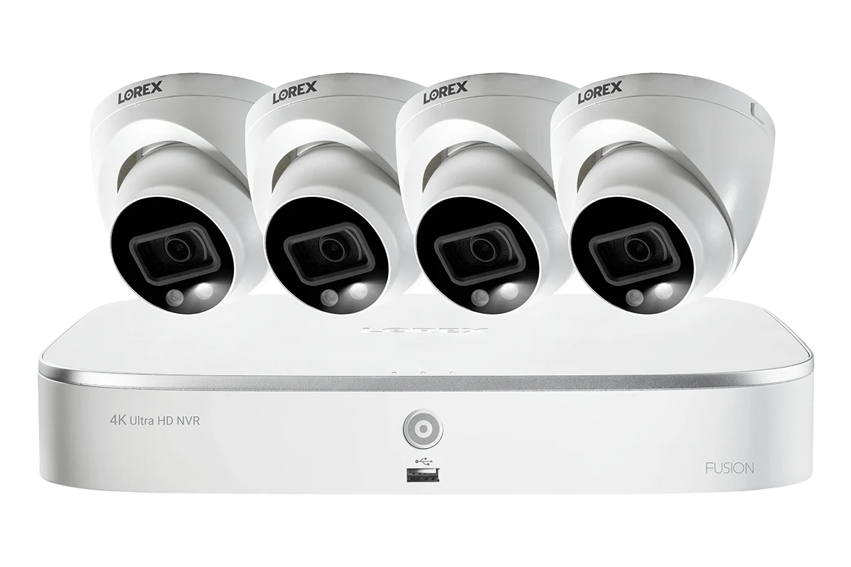 4K Ultra HD 8-Channel Fusion NVR System with 4 Smart Deterrence IP Audio Dome Cameras and Two-Way Talk
