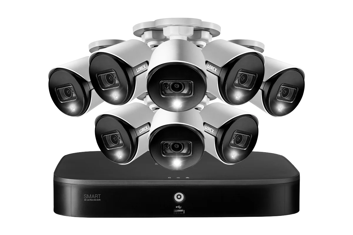 4K Ultra HD Security System with 8-Channel DVR and Eight 4K (8MP) Active Deterrence Cameras featuring Smart Motion Detection and Smart Home Voice Control