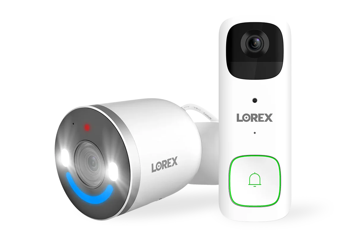 Lorex 2K Battery Video Doorbell and 4K Spotlight Indoor/Outdoor Wi-Fi 6 Security Camera