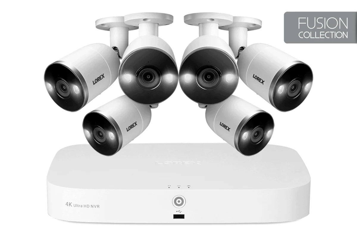 Lorex 4K 8-Channel NVR System with 6 Smart Deterrence Cameras, Fusion Capabilities and Smart Motion Detection Plus