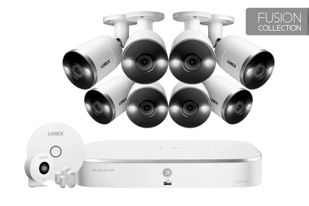 Lorex 4K 8-Channel NVR System with 8 Smart Deterrence 4K 8MP IP Cameras and Smart Sensor Starter Kit