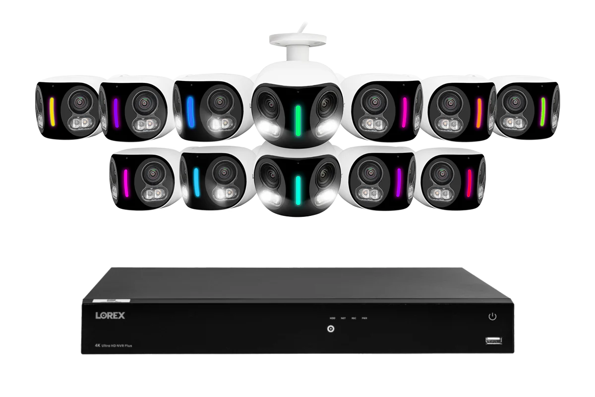 Lorex Fusion Series 4K 16 Camera Capable (Wired or Fusion Wi-Fi) 4TB Wired NVR System with Twelve H20 IP Dual Lens Cameras